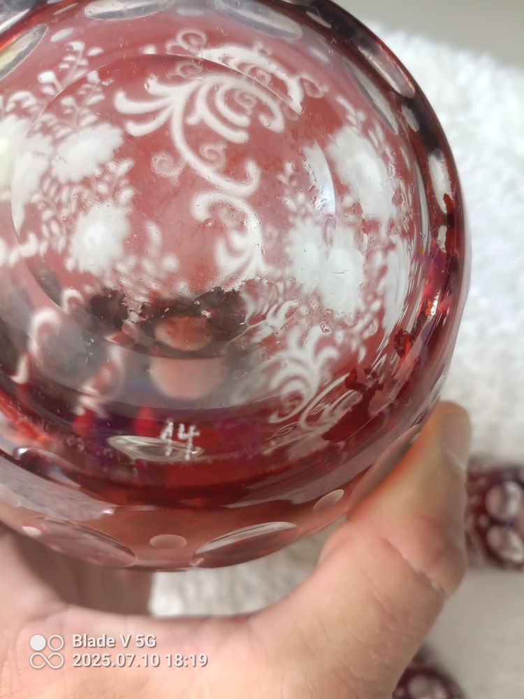 Piękny rubinowy zestaw karafka i 5 kieliszków Egermann