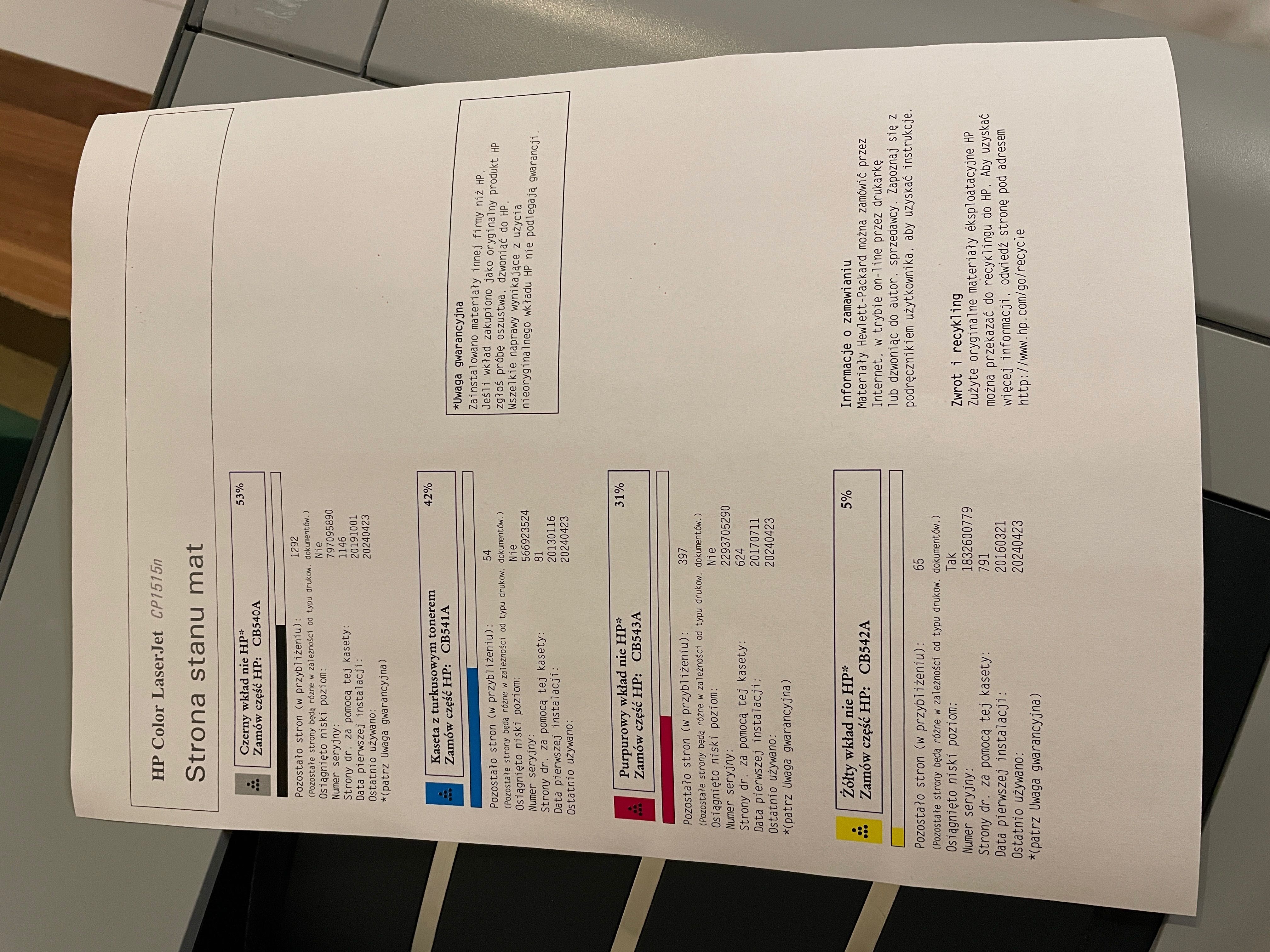 Drukarka laserowa kolorowa Hp LH co 1515n mały przebieg