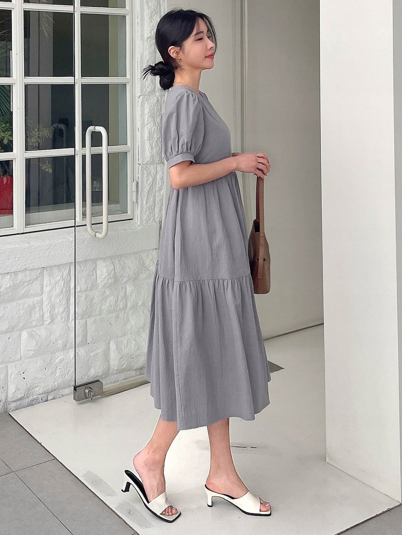 Sukienka Letnia Bawełniana Rozkloszowana Midi Szara Casual Dazy Xs 34