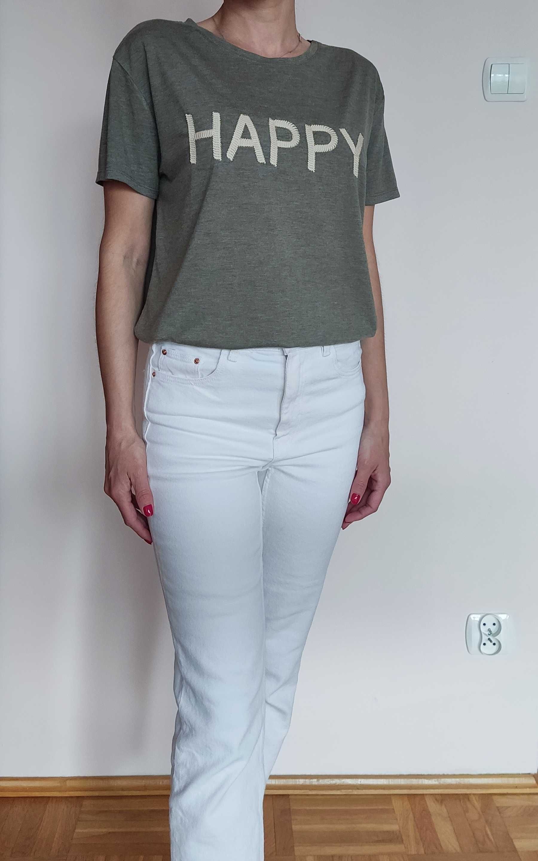 T-shirt z krótkim rękawem z napisem Happy, Papaya rozmiar L