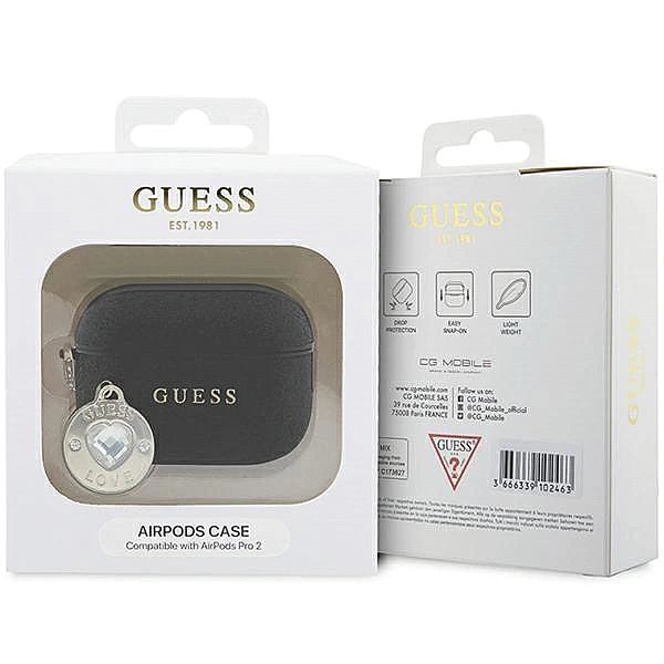 Etui Guess Fixed Glitter Heart Diamond Charm na AirPods Pro 2 - czarne