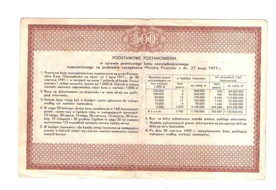 Bon oszczędnościowy 500 zł 1971r emisja 28 nr A [b179]