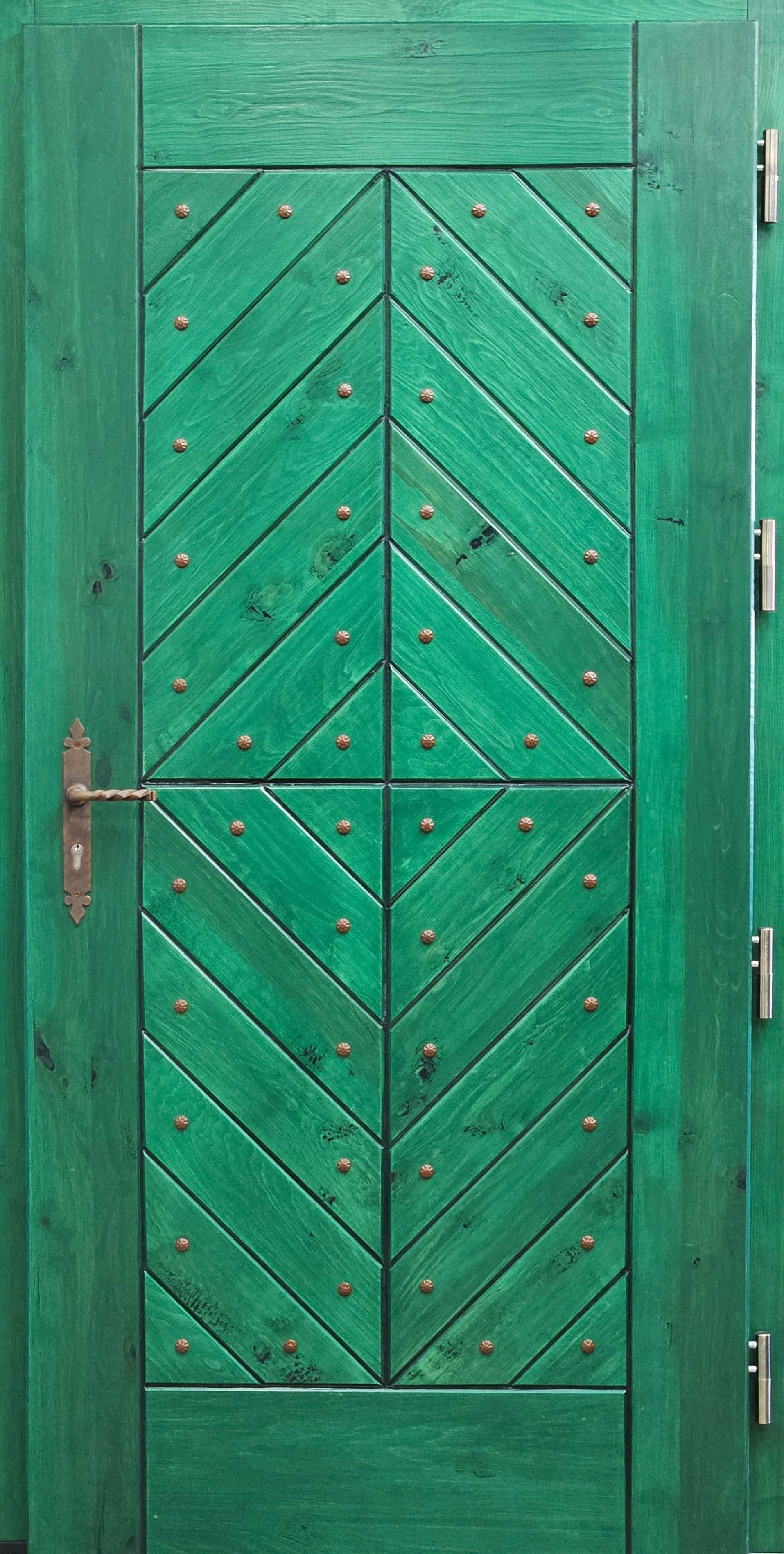 Drzwi zewnętrzne wejściowe góralskie retro zielone RAL6005 rdza GOTOWE
