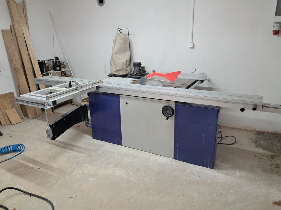 Piła formatowa stołowa z podcinakiem długi wózek + odciąg do trocin
