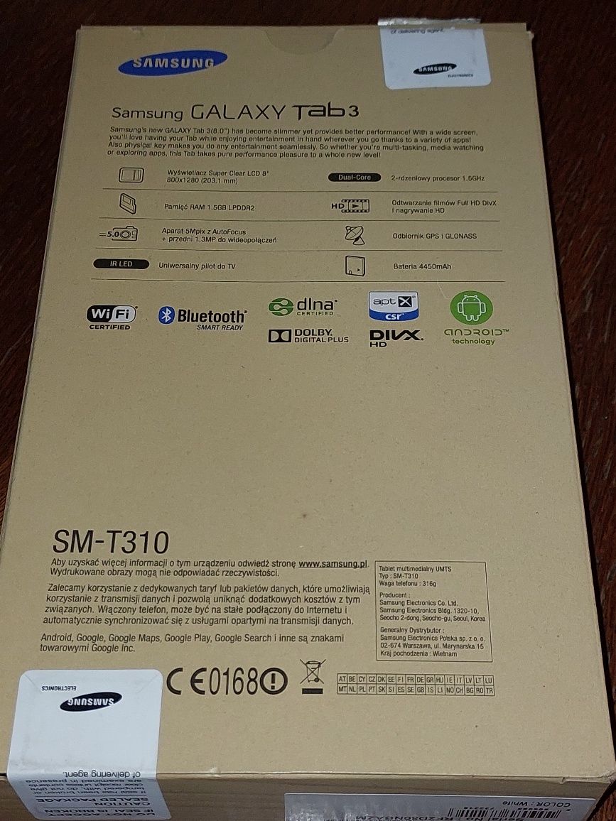 8 cali TABLET Samsung Galaxy TAB3 T310 8" 16GB Słuchawki komplet=290zł