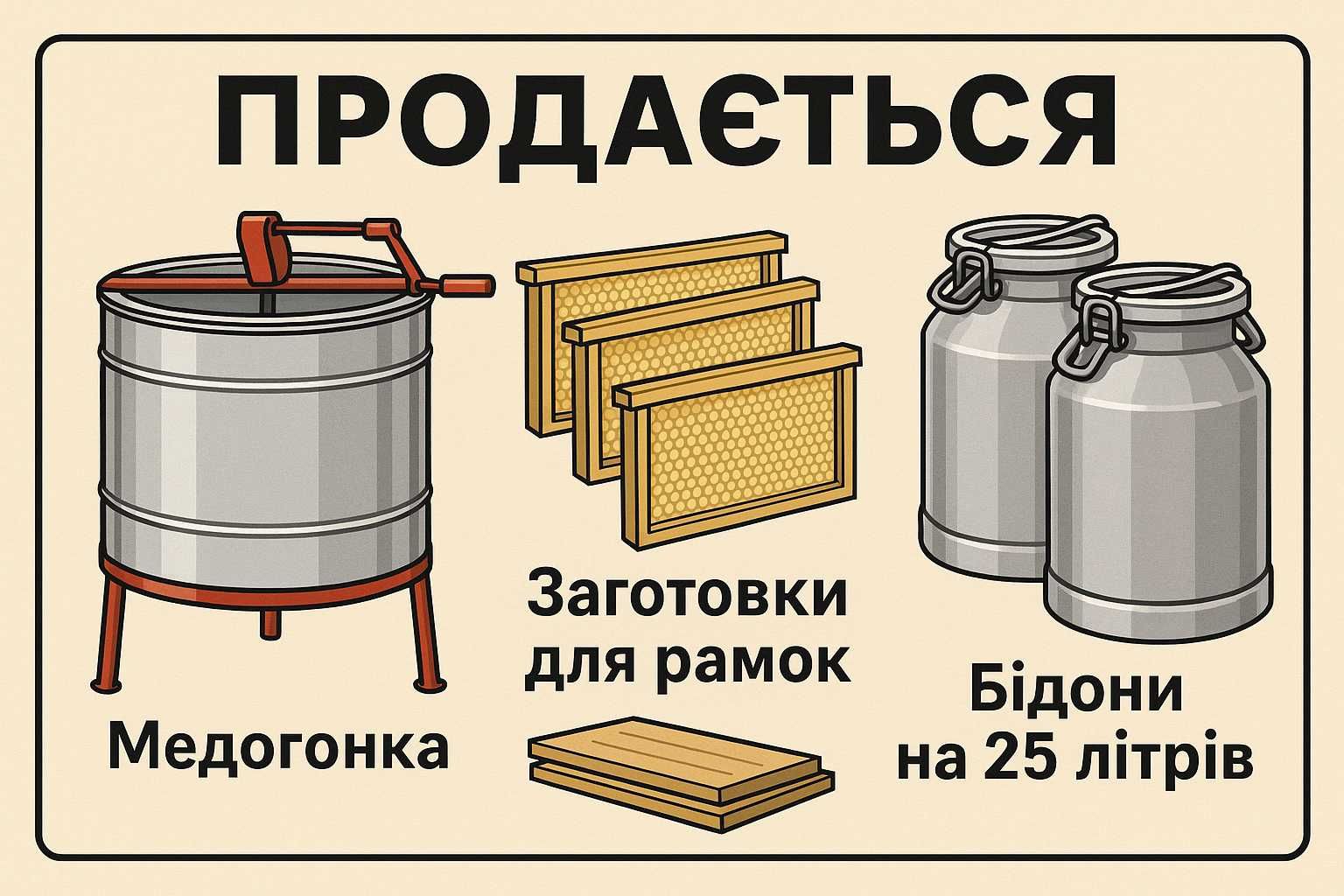 Продам медогонку, заготовки для рамок і бідони на 25 літрів