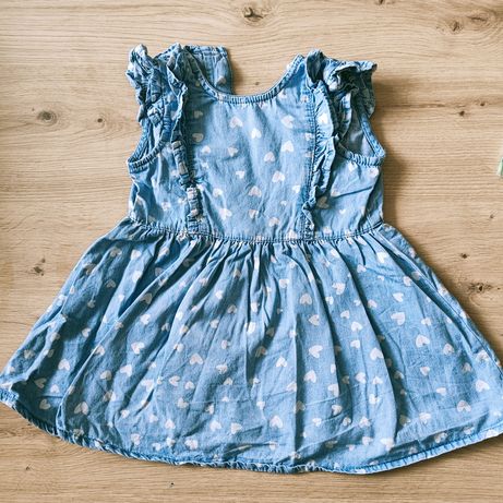 Sukienka niemowlęca dżins niebieska serduszka 74