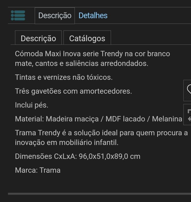 Cómoda bebé marca Trama