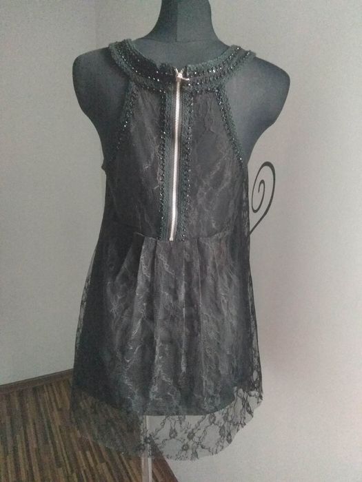 Bluzka damska tunika koronkowa zdobiona koralikami na imprezę M 40 42