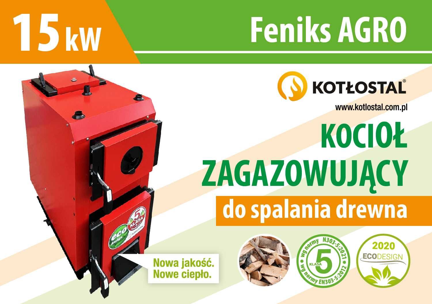 Kocioł na drewno - zagazowujący Feniks AGRO 15 kW