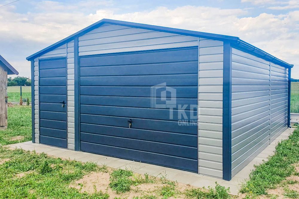 Garaż Blaszany 5X6M Brama Uchylna Drzwi Antracyt Srebrny Rynny Tkd216