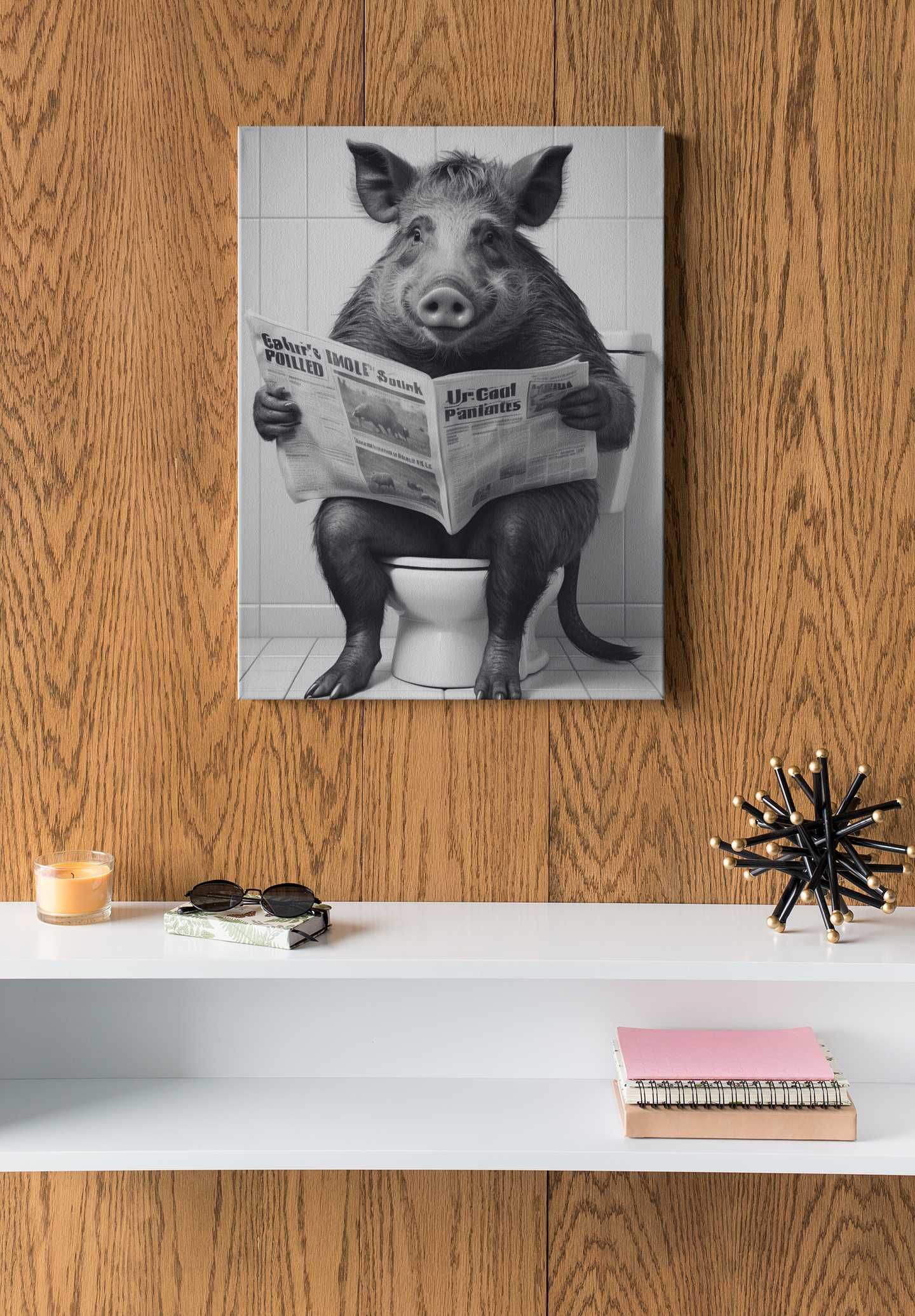 Dzik w toalecie Obraz - Sztywny plakat PCV na ścianę Dekoracja do domu