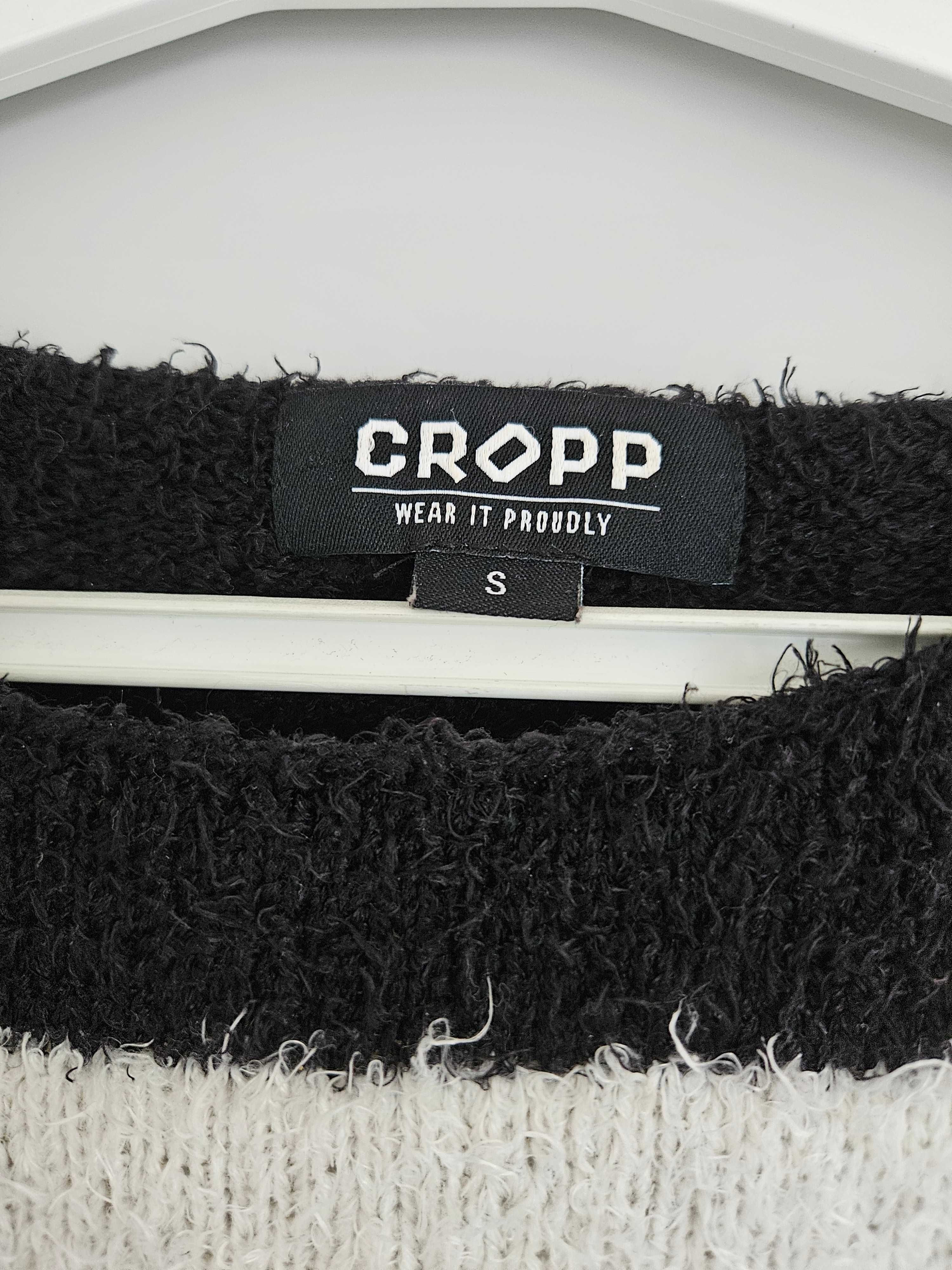 Sweter w paski biało-czarne włochaty Cropp S