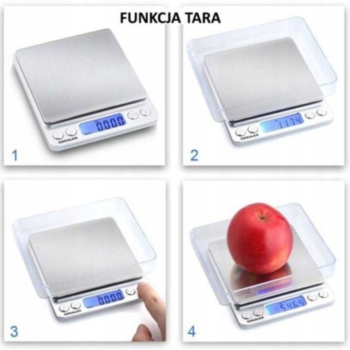Waga jubilerska kuchenna LCD Dokładny Pomiar 0,1-500G Srebrna