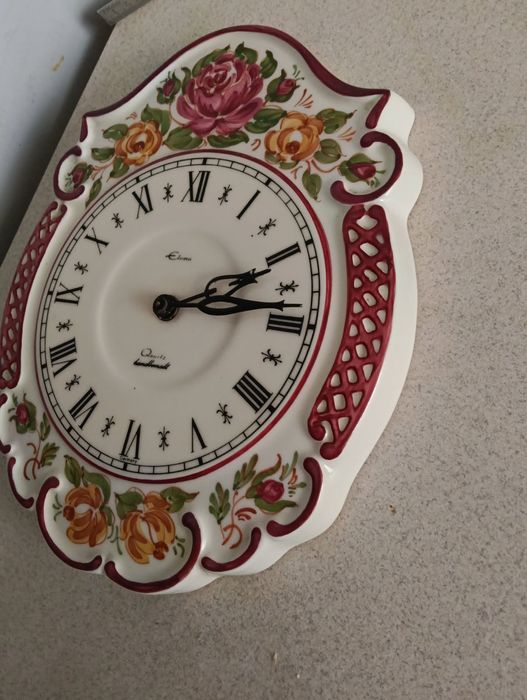 Ceramiczny zegar kuchenny Eloma – ręcznie malowany, vintage, Niemcy