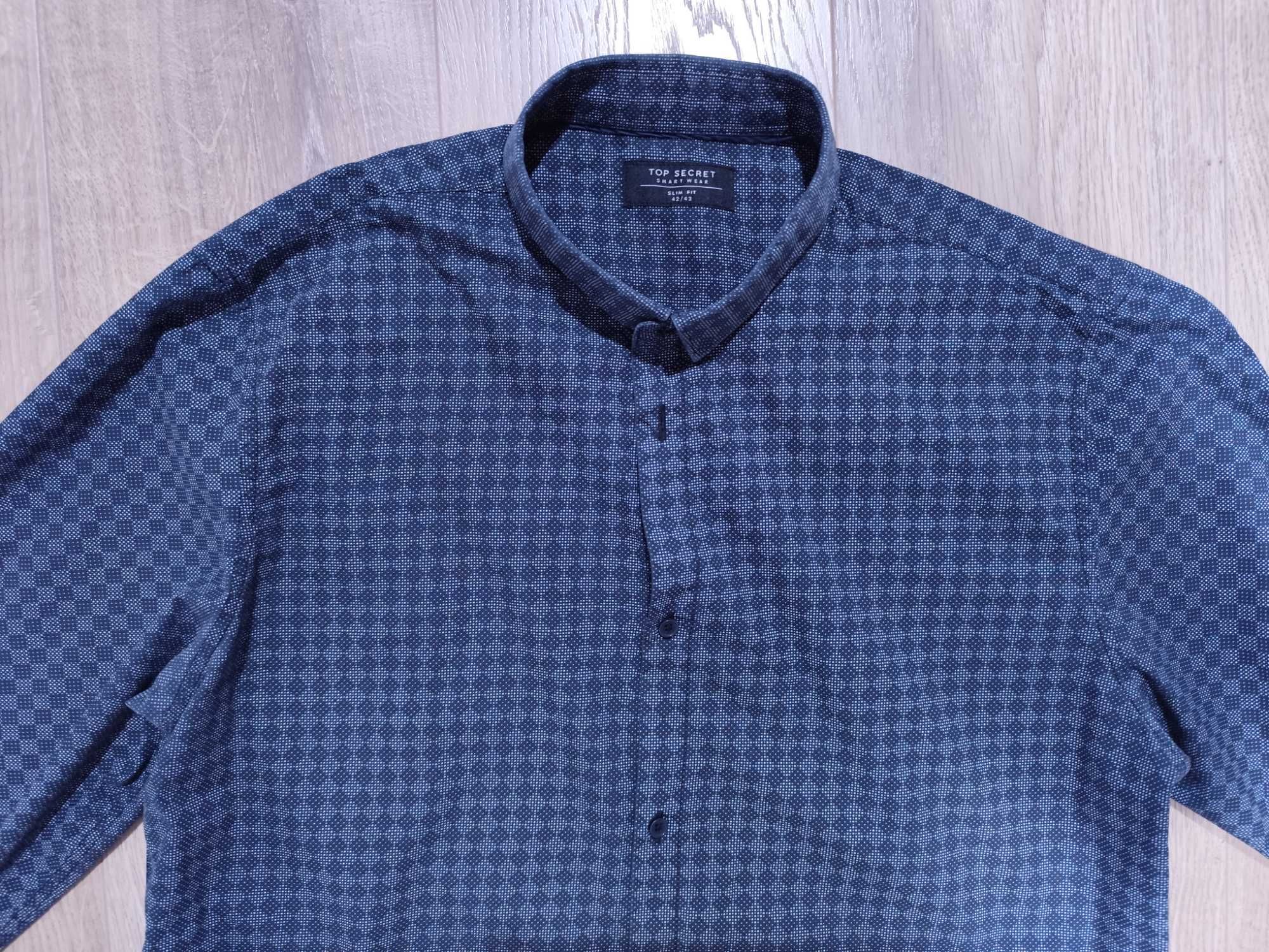 Koszula męska Top Secret Slim Fit czarna kropki długi używana 41/42 L