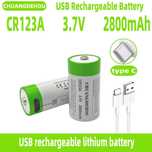 2 baterias pilhas recarregáveis por USBC CR123A 2800mAh