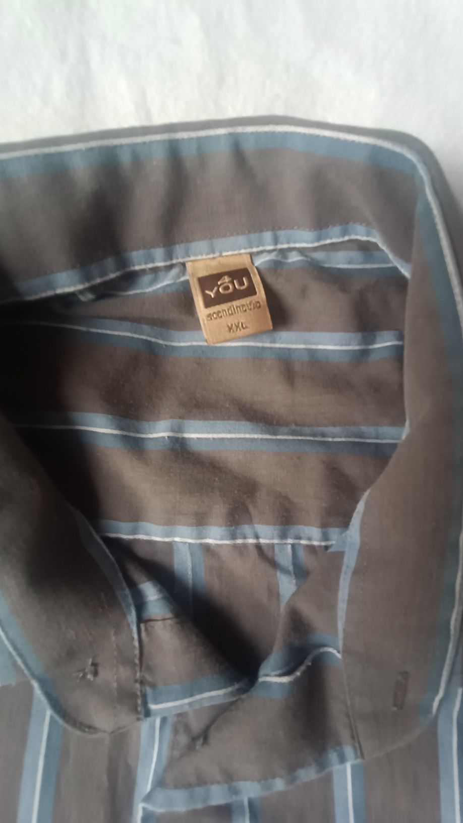 Koszula z długim rękawem, szara w niebieskie paski, rozmiar XXL