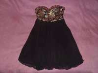 Sukienka ROMWE Gold Sequined Embroidery Black Bandeau Dress