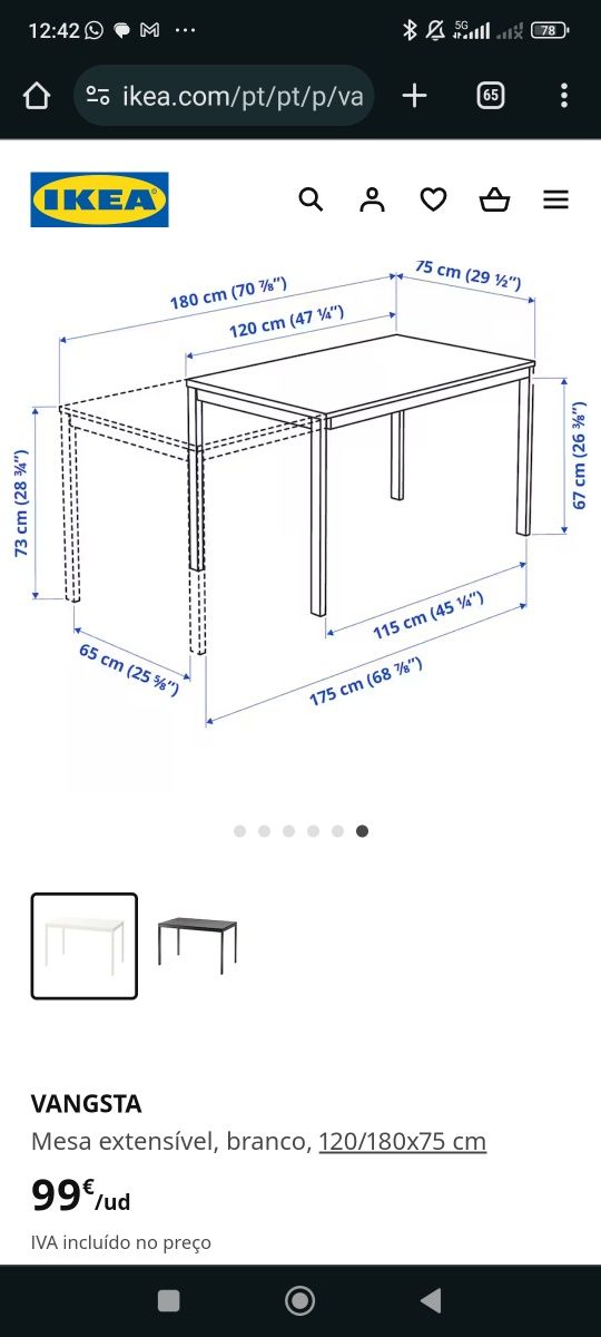 Mesa de jantar extensível IKEA vangsta