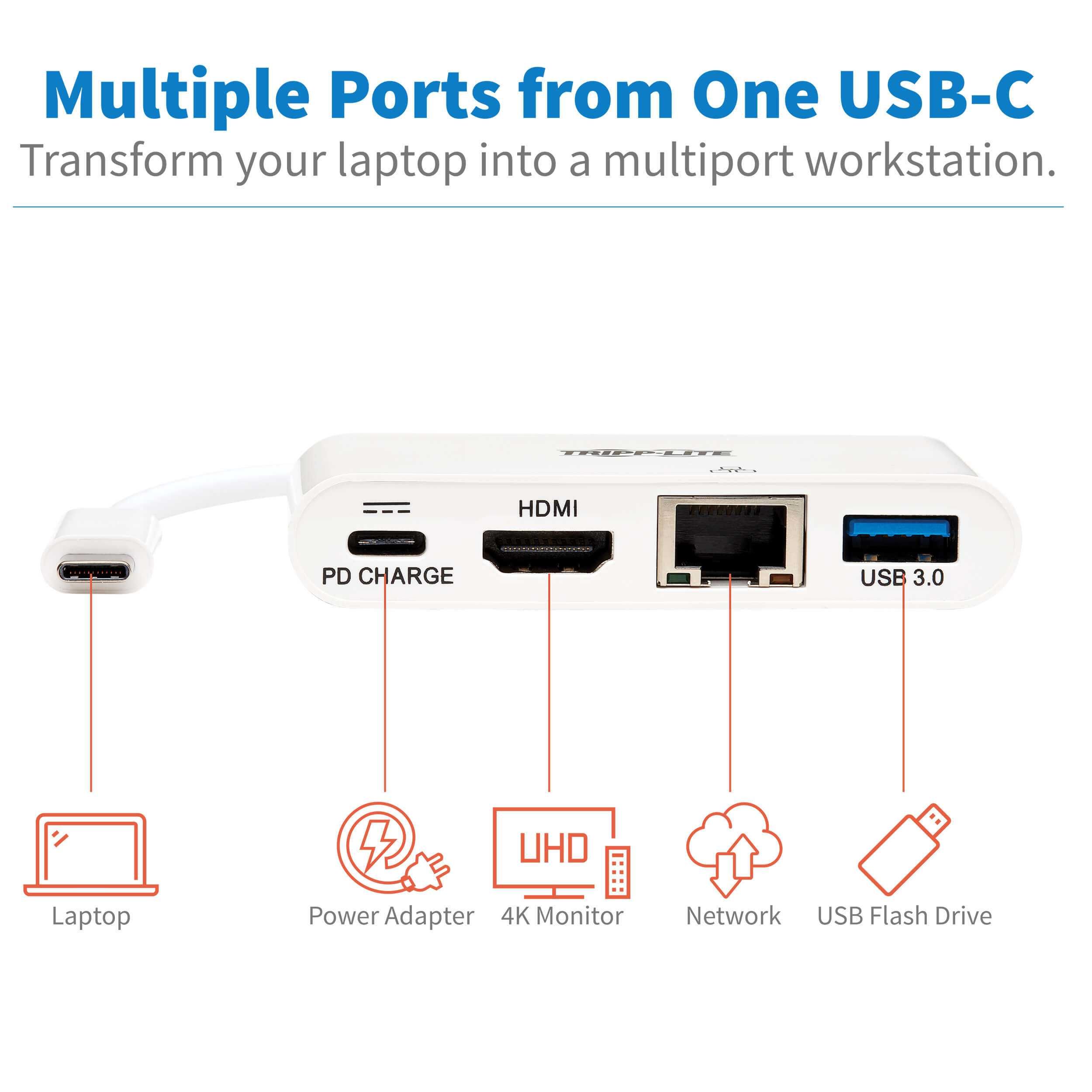 USB-хаб Tripp Lite USB-C + HDMI + RJ45 + USB-A White (U444-06N-H4GU-C)