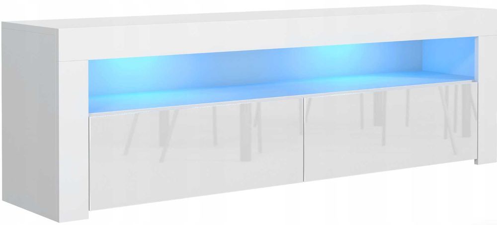 KOMODA Stolik RTV Biały 130cm Połysk + Led Stół (GRATIS)