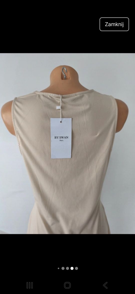 Piękna sukienka beżowa elegancka przy ciele S/M