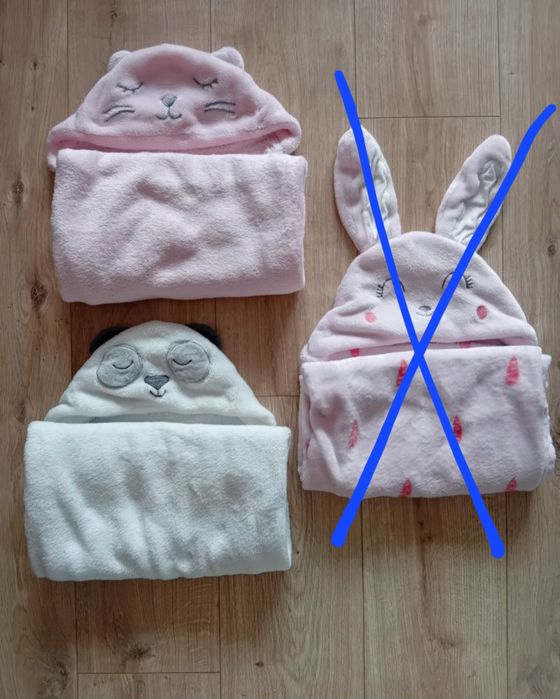Zestaw 2 kocyków z kapturkiem dla niemowlaka, kocyk, otulacz