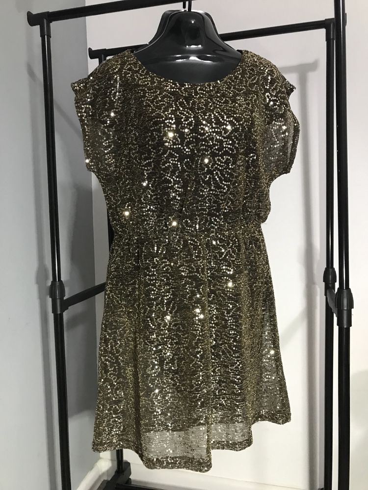 S sukienka Charlotte Russe cekiny brązowo- złota