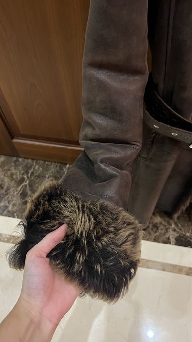 brązowy naturalny kożuch futro skóra 100% KĘPKA M/L