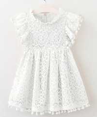 Biała koronkowa sukienka dla dziewczynki wesele komunia urodziny sesja
