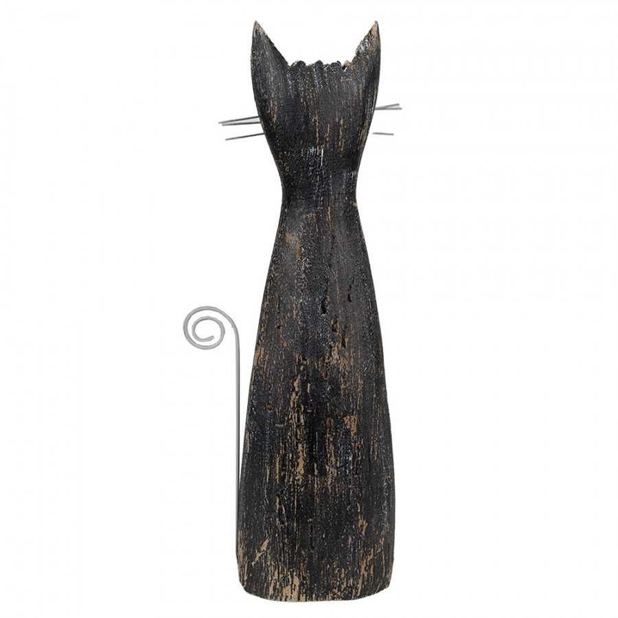 Kot czarny drewniany z metalowym ogonkiem h31cm.