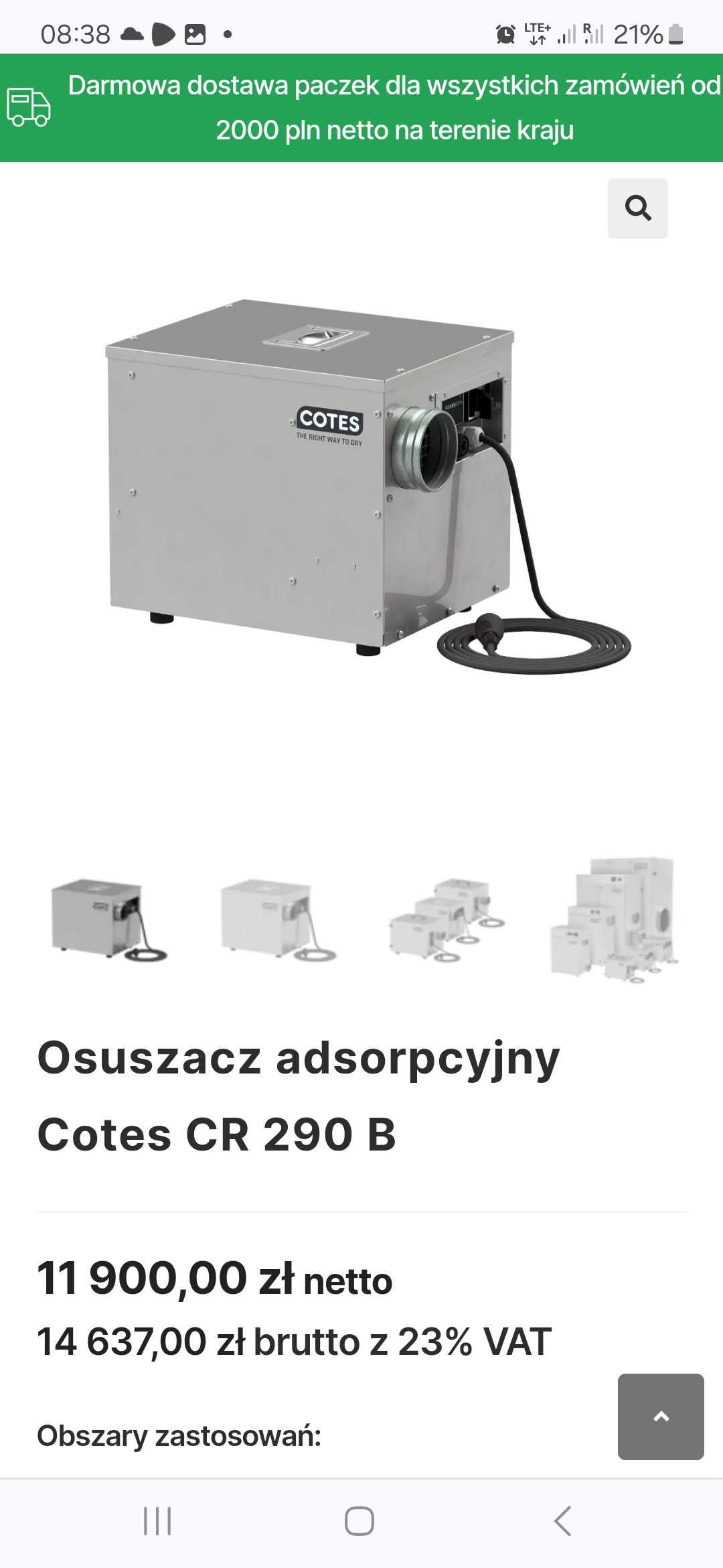 Osuszacz Powietrza Adsorpcyjny COTES CR 290 B