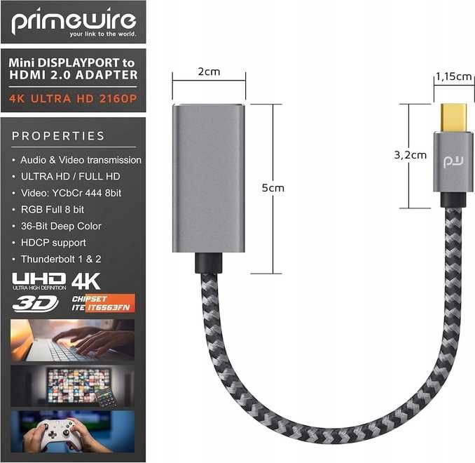 Adapter Primewire Mini Display Port do HDMI 2.0 Adapter 4K