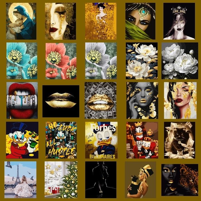 Картини за номерами з фарбами металік на чорному полотні і золотою фар