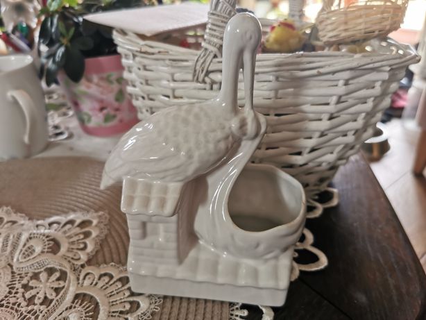 Figurka porcelanowy bocian na cukierki