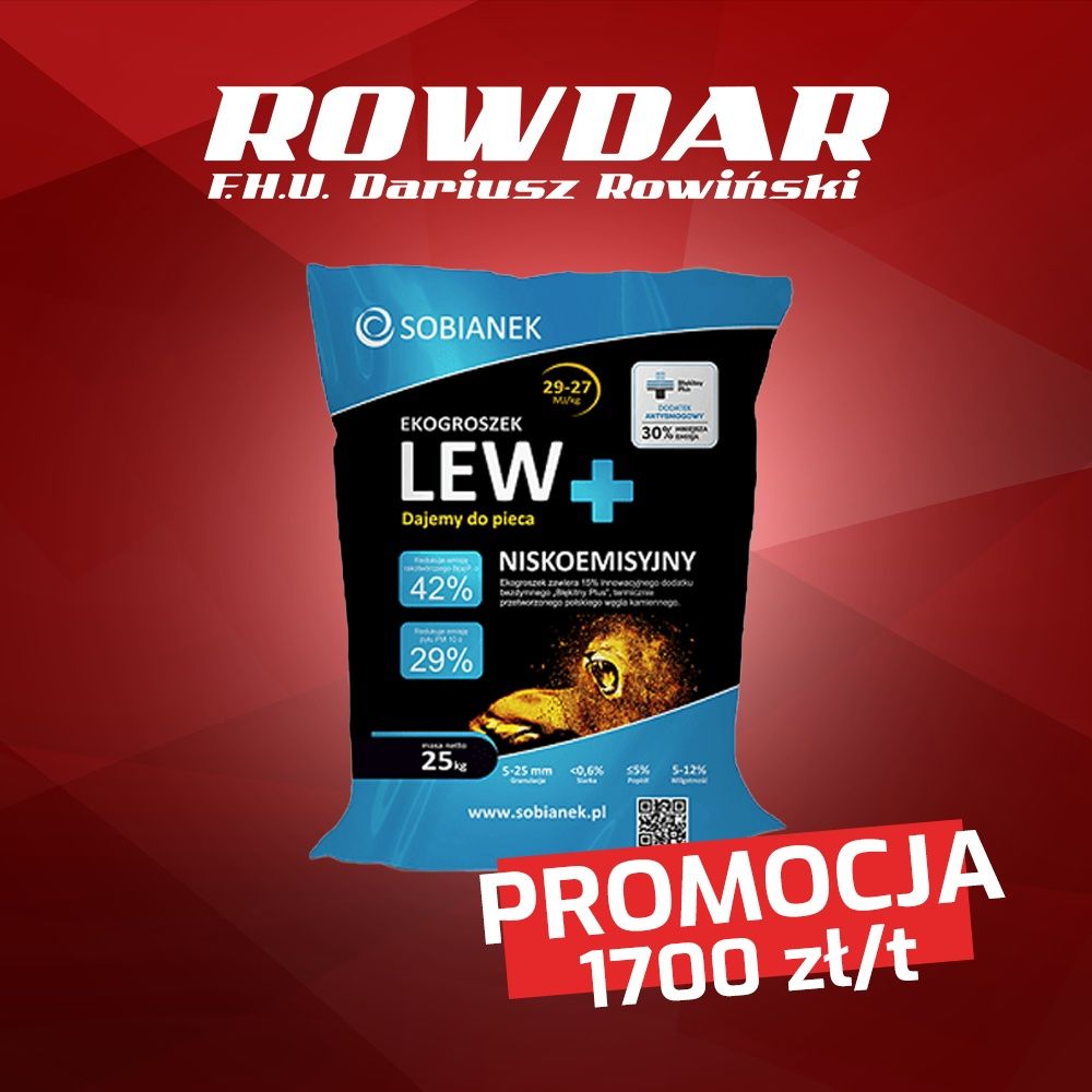 PROMOCJA Ekogroszek LEW PLUS Premium ROWDAR Skarbek Sobianek Pellet