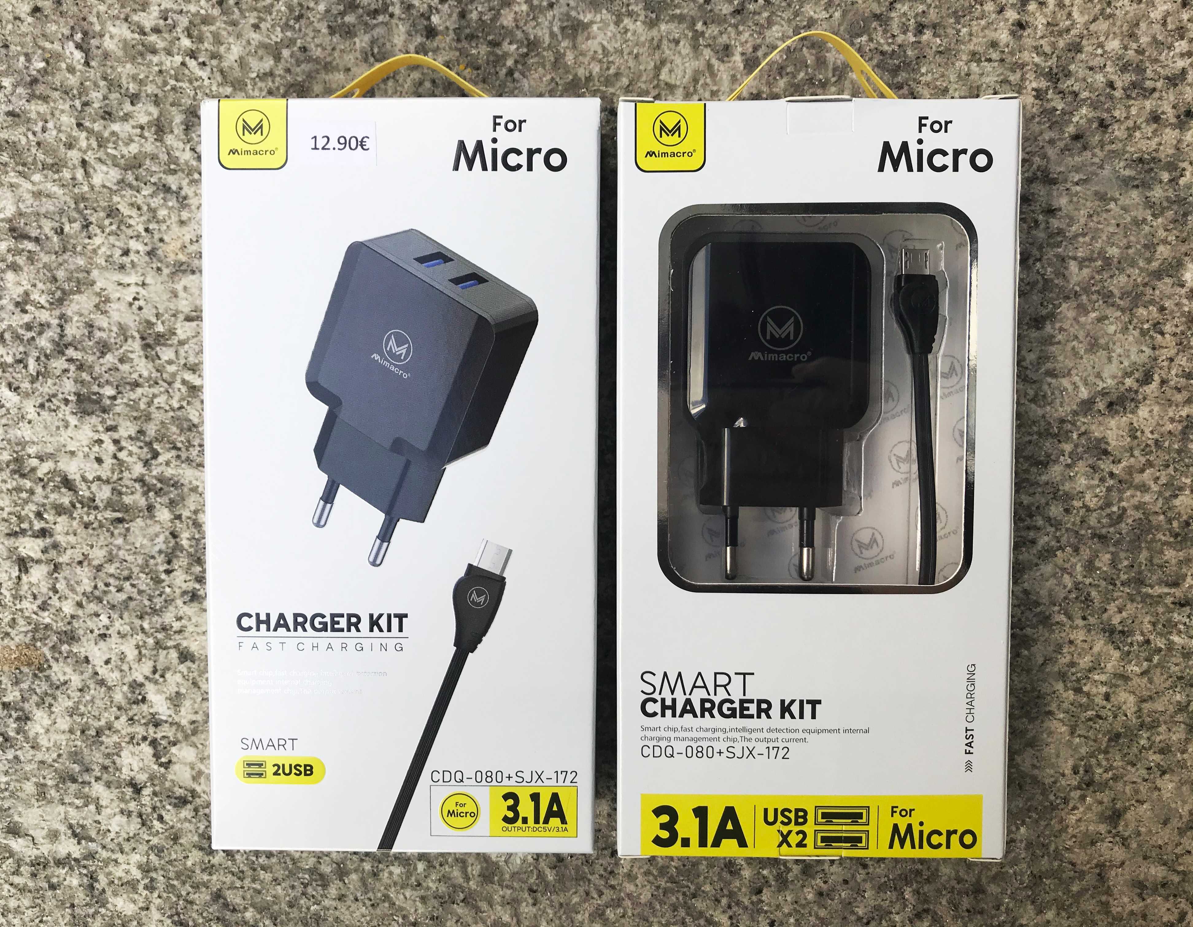 Carregador Fast Charging (3.1A) com 2 USB e cabo carregador Micro USB