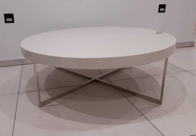Biały stolik kawowy Glob włoskiej marki Alf Uno, średnica 90cm; 30,5 h