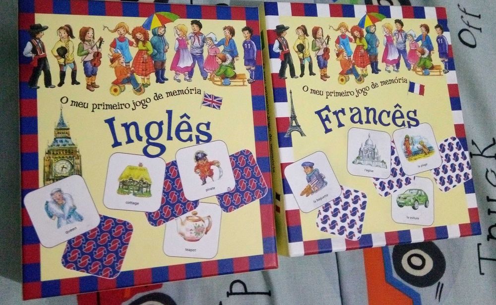 Jogo de memória, com vocabulário de inglês, francês/português