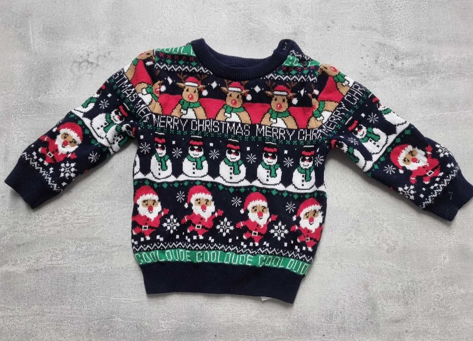 Sweter 74 na święta świąteczny zimowy czarny dla chłopca bawełna