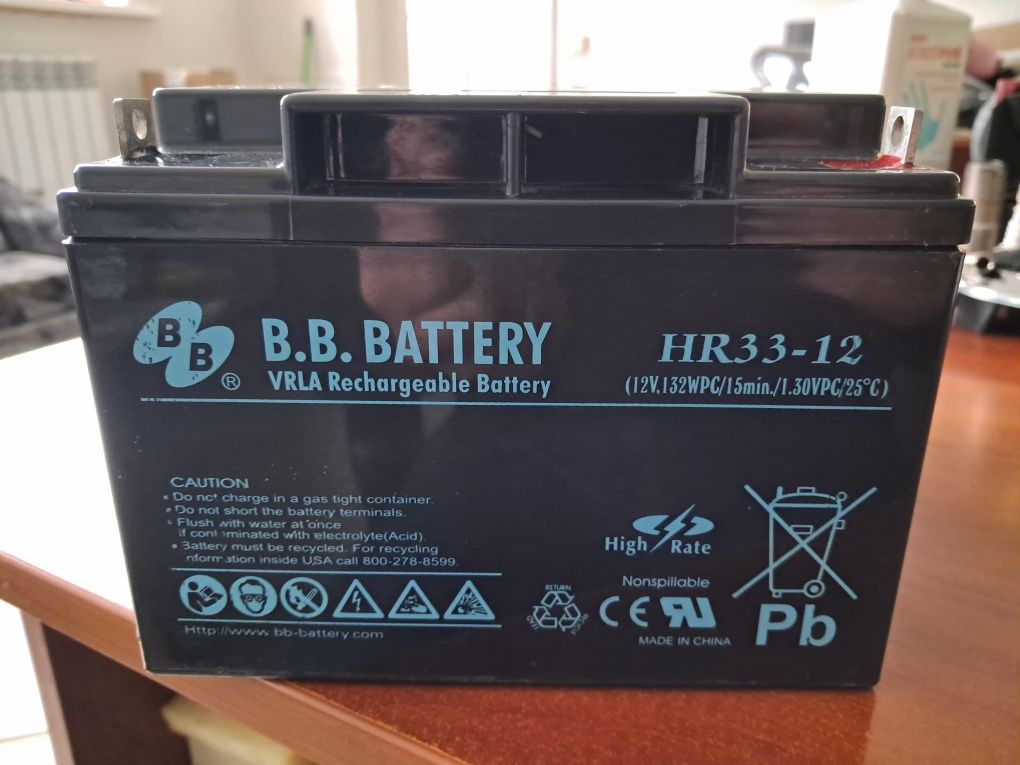 Аккумулятор AGM для ИБП 12В 33 Ач B.B. Battery HR 33-12 (HR33-12/I1)