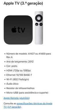 Apple TV 3ª geração - Modelo A1427