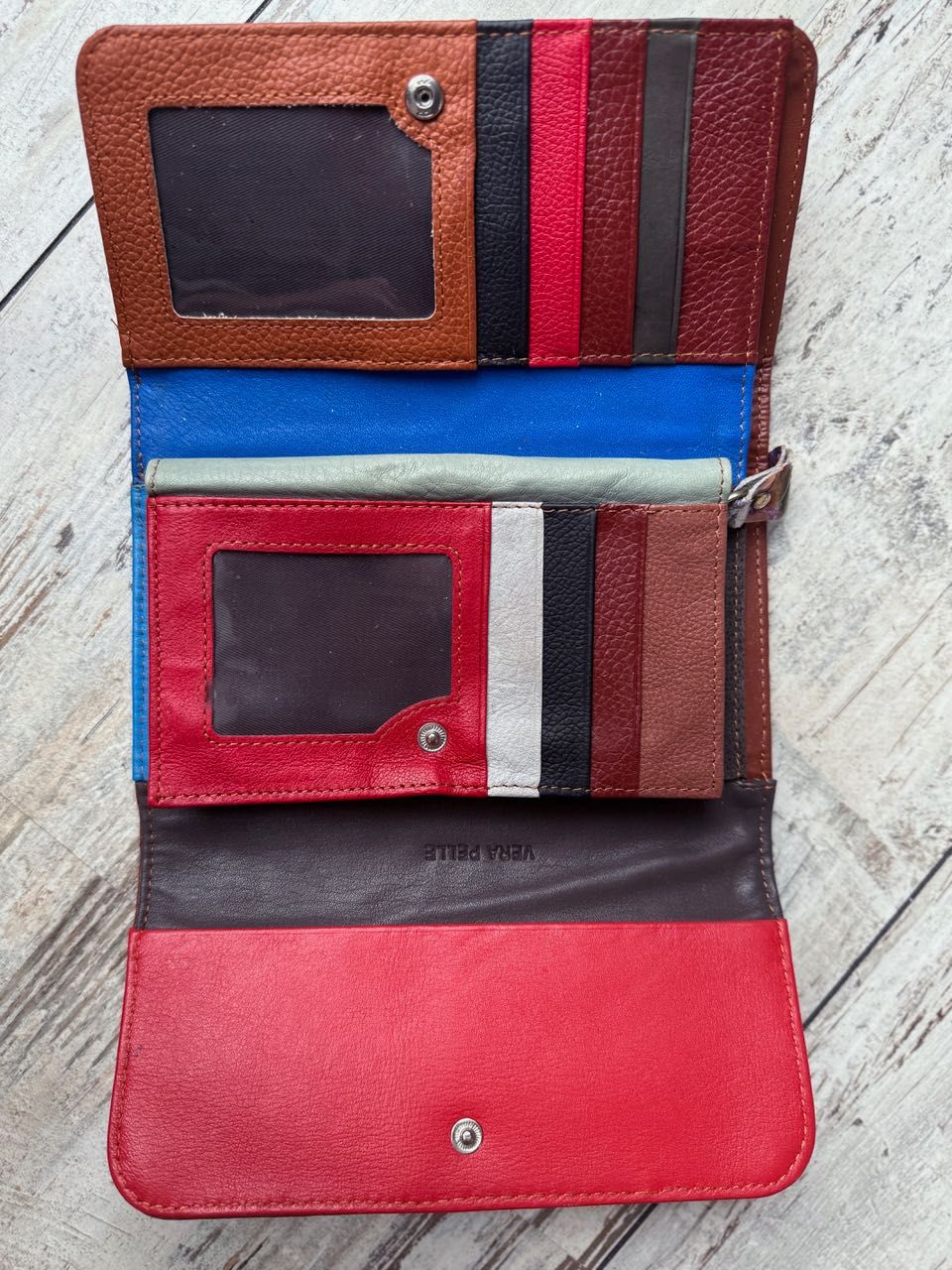 Wloski portfel Vera Pelle, skora naturalna, patchwork
