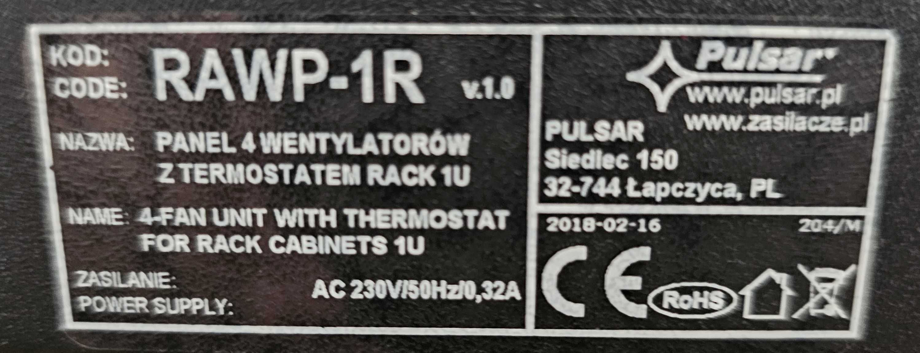 Panel 1U 4 wentylatory do szaf RACK 19” PULSAR RAWP-1R z termostatem