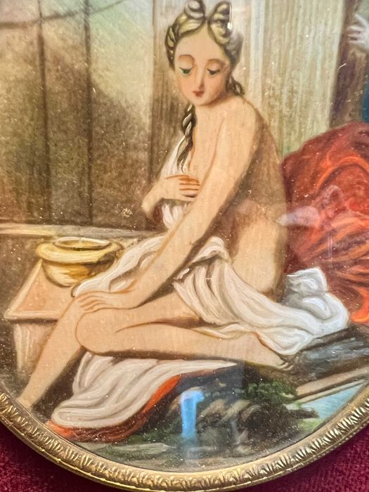 Antyczny  miniaturowy potret młodej kobiety , Francja pocz. XXw