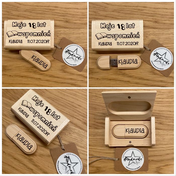 *Drewniany pendrive z grawerem GRATIS! Ślub/Wesele/Komunia/Chrzest*