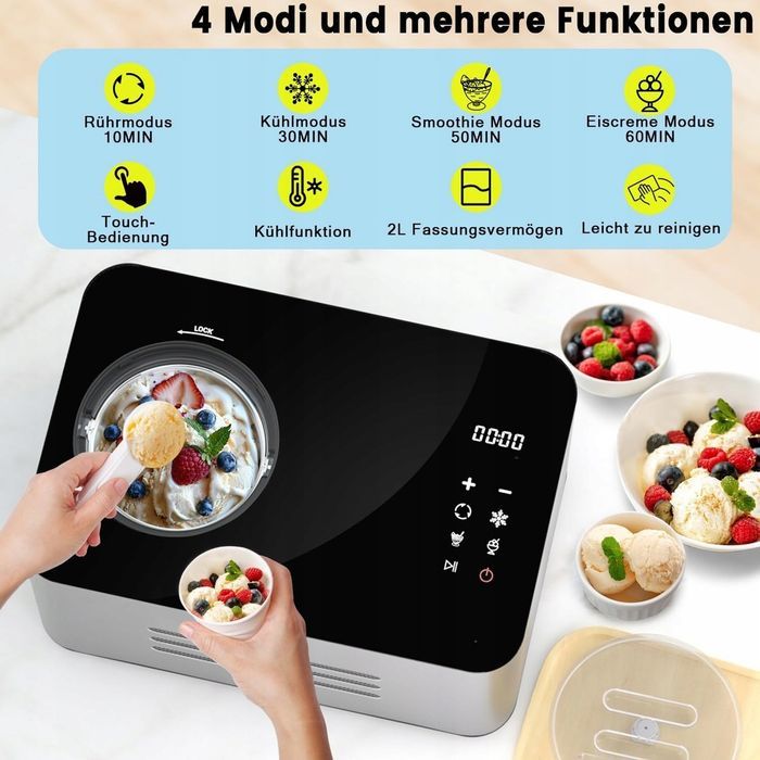 Maszyna Do Lodów Z Kompresorem 150W 2l Samochłodząca Panel Dotykowy