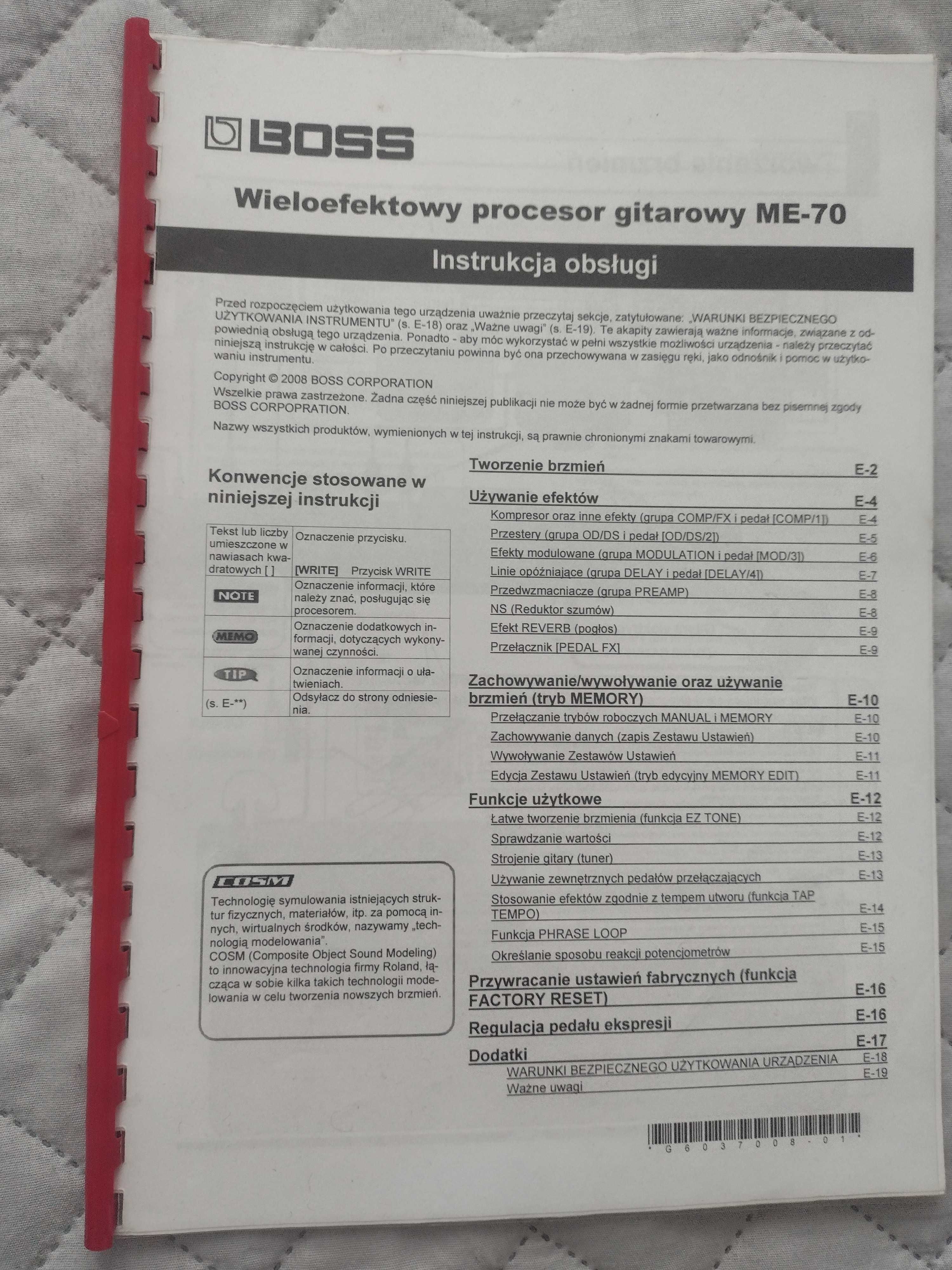 Multiefekt Boss ME 70 ORYGINALNY zasilacz Roland BOSS , instrukcja PL