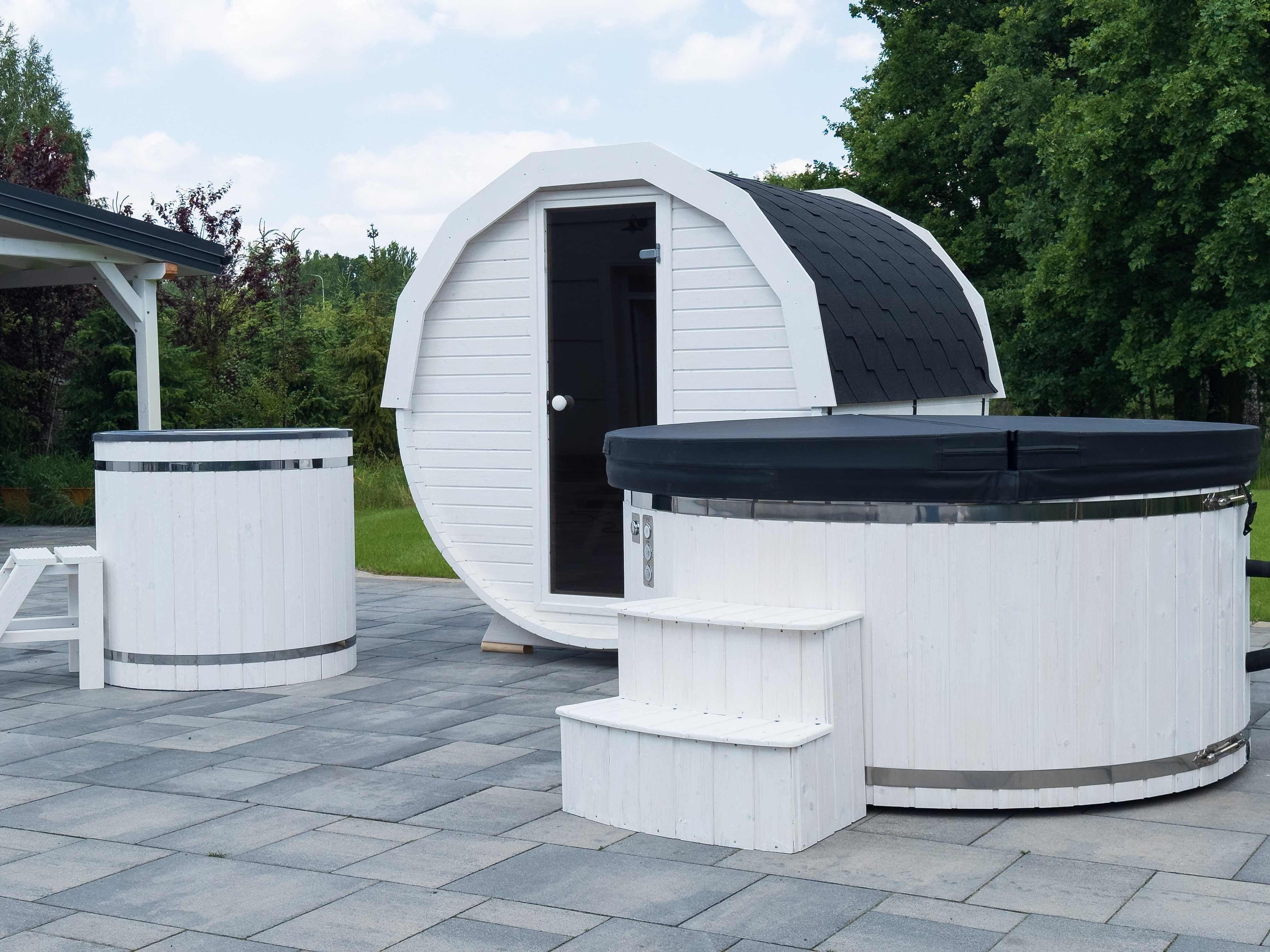 Balia ogrodowa, Jacuzzi wanna z hydromasażem - piec na drewno LED hit